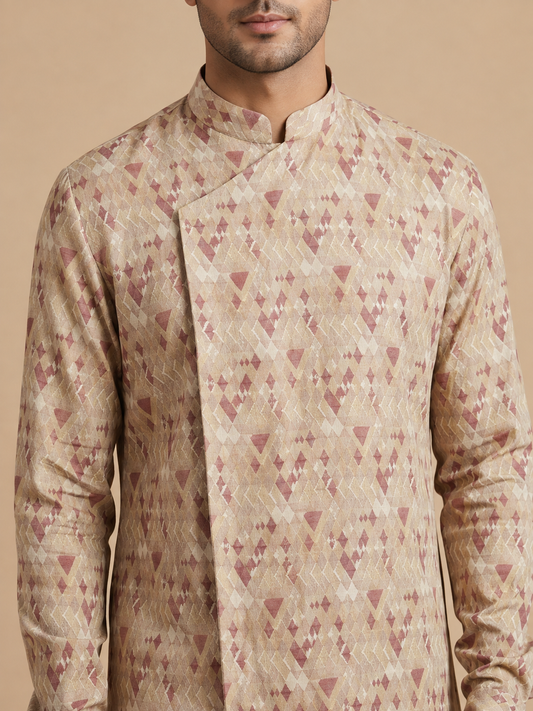 Beige-Red Kurta