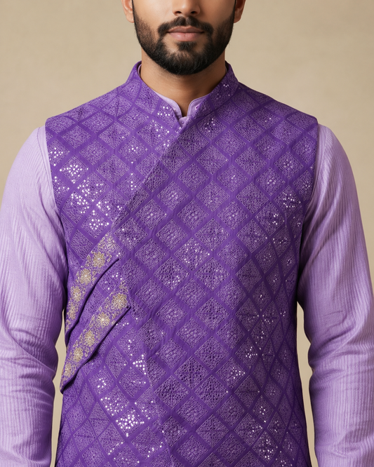 Deep Purple Jacket Kurta Set