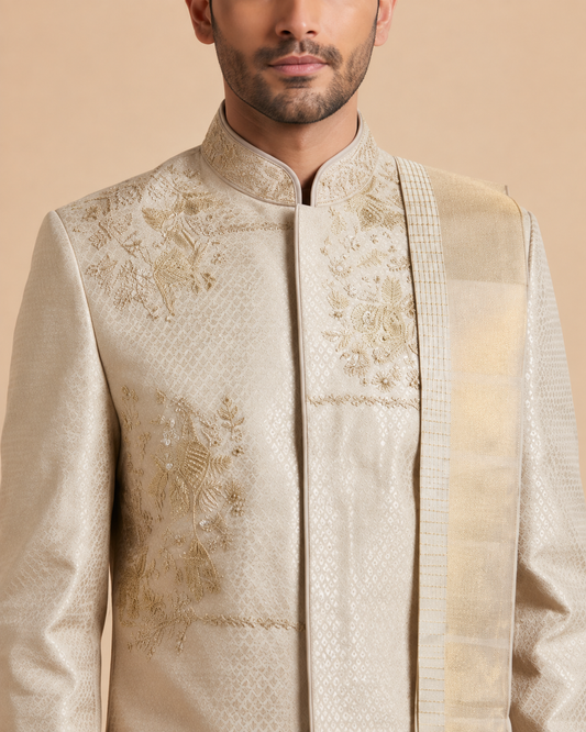 Ivory Sherwani with Dhoti Set