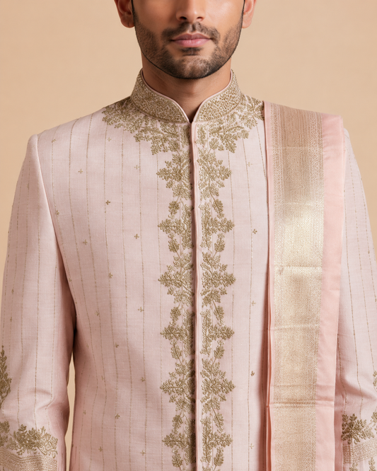 Light Pink Sherwani with Dhoti Set