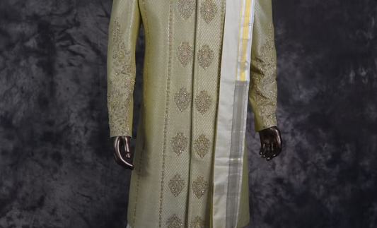 Light Yellow Sherwani with Dhoti Set
