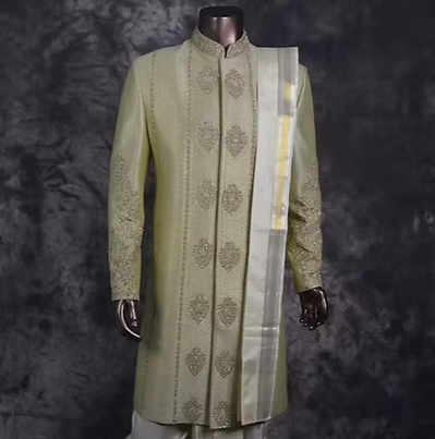 Light Yellow Sherwani with Dhoti Set