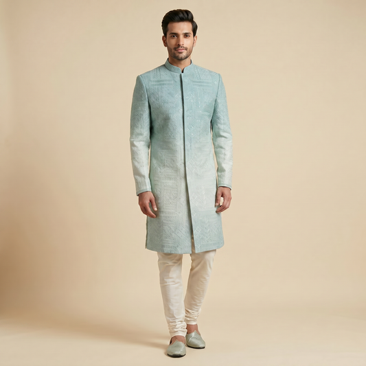 Aqua Blue Ombre Indowestern