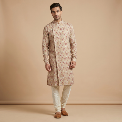 Beige-Red Kurta