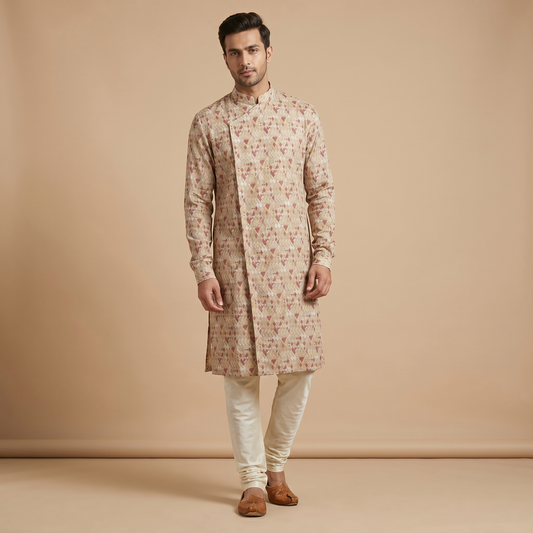 Beige-Red Kurta