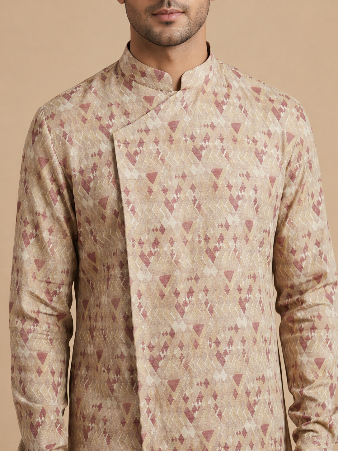 Beige-Red Kurta
