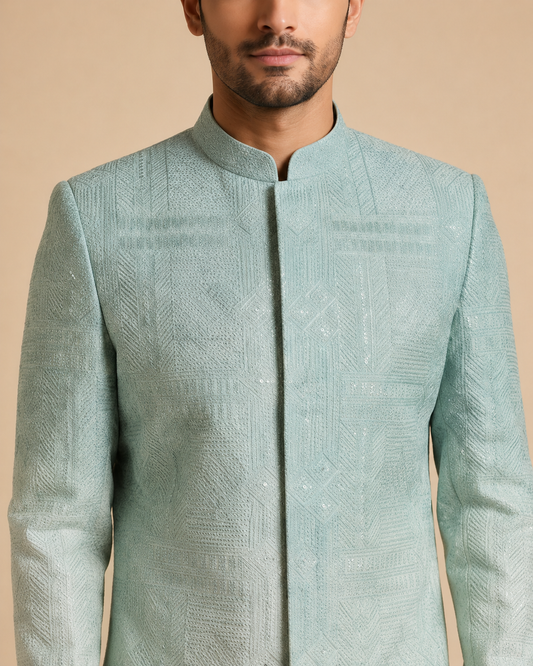 Aqua Blue Ombre Indowestern