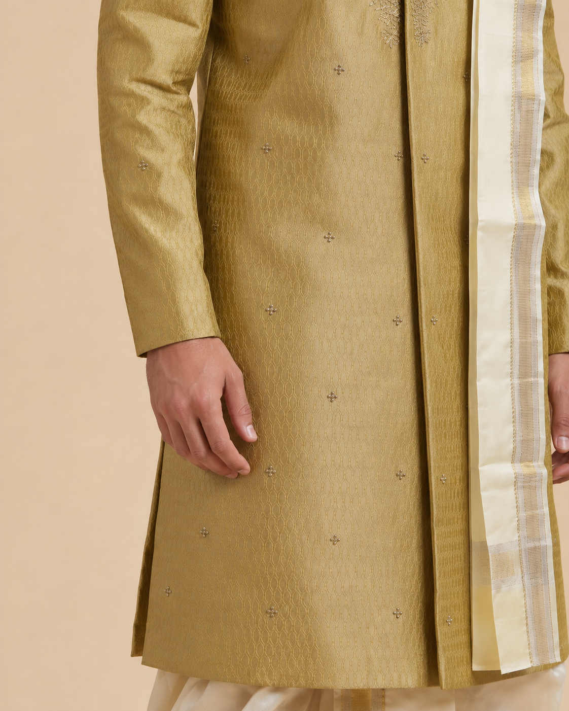 Dark Yellow Sherwani with Dhoti Set