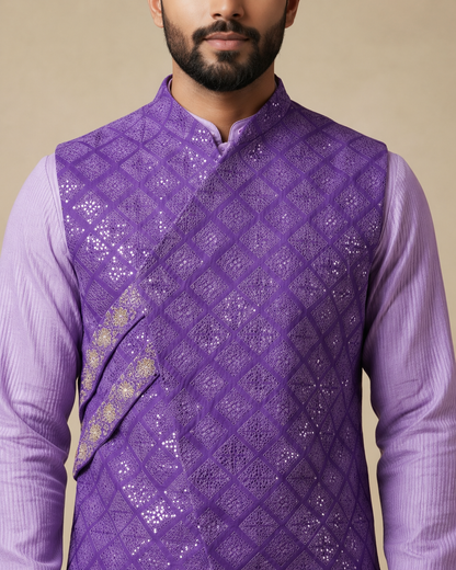 Deep Purple Jacket Kurta Set