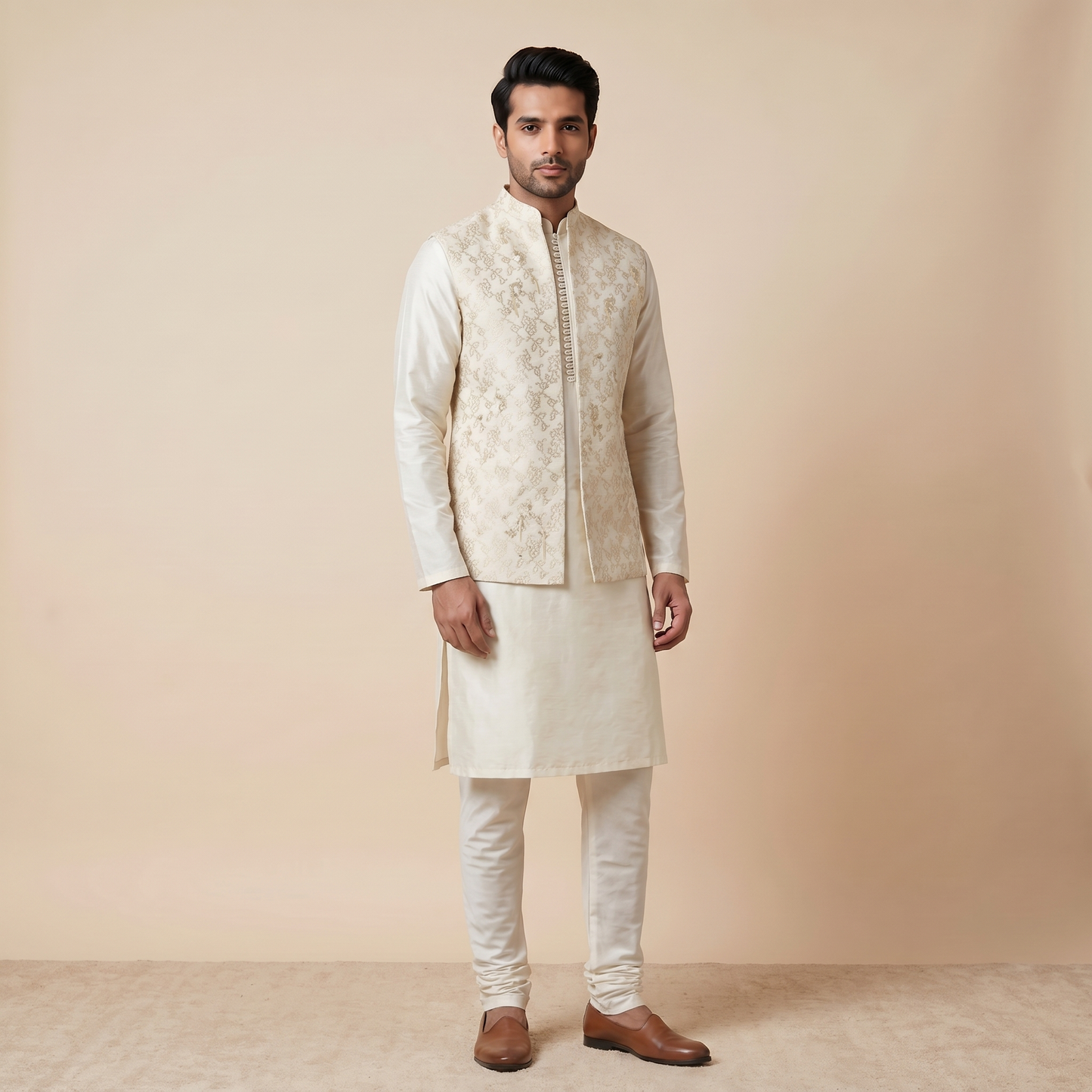 Gold Long Jacket Kurta Set