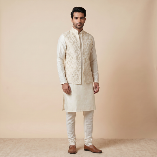 Gold Long Jacket Kurta Set