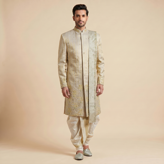 Gold Sherwani with Dhoti Set