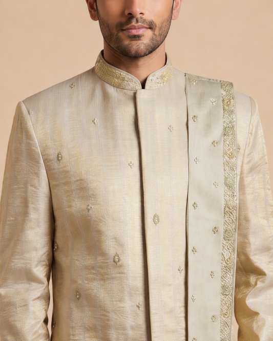 Gold Sherwani with Dhoti Set