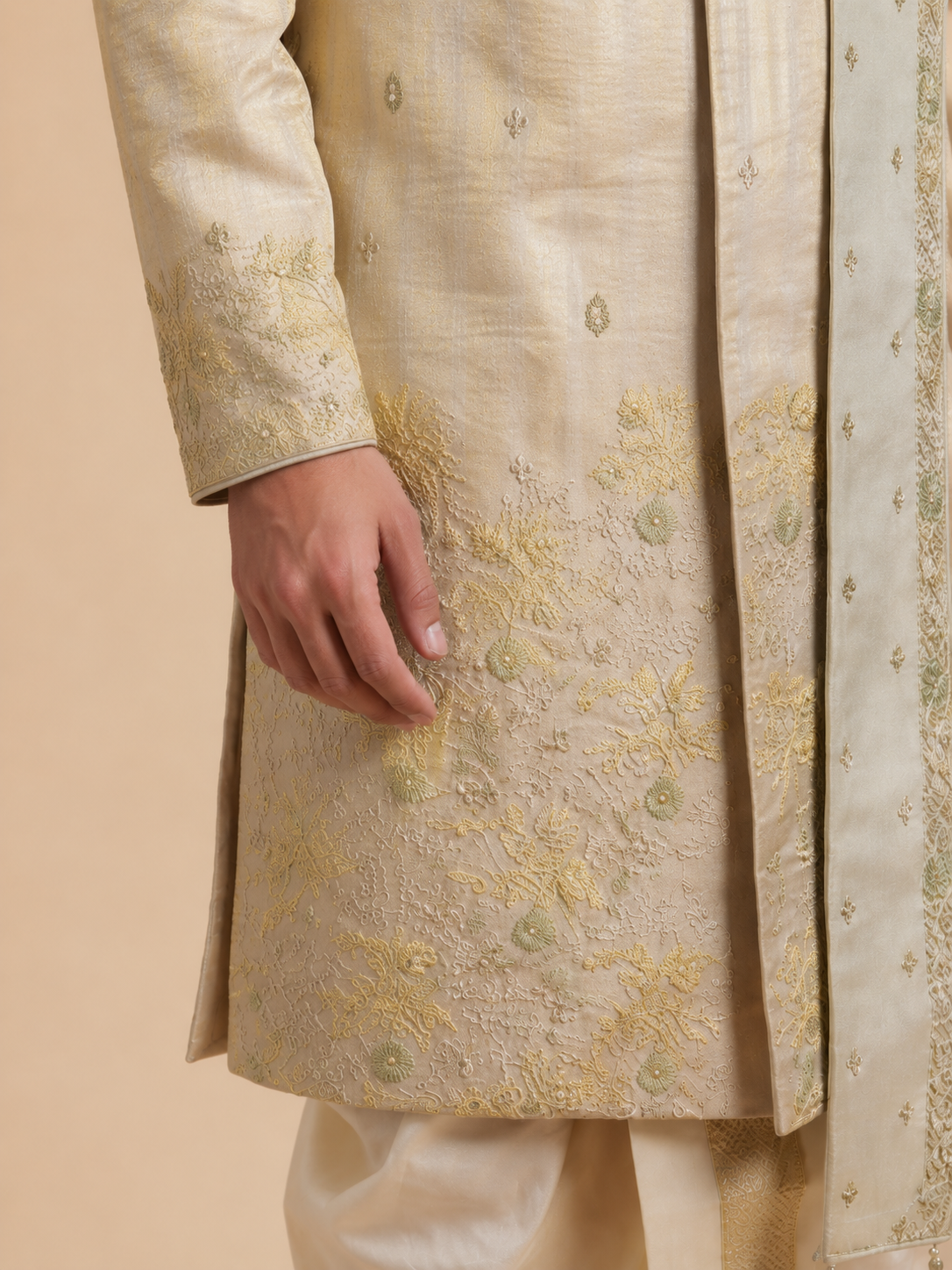 Gold Sherwani with Dhoti Set