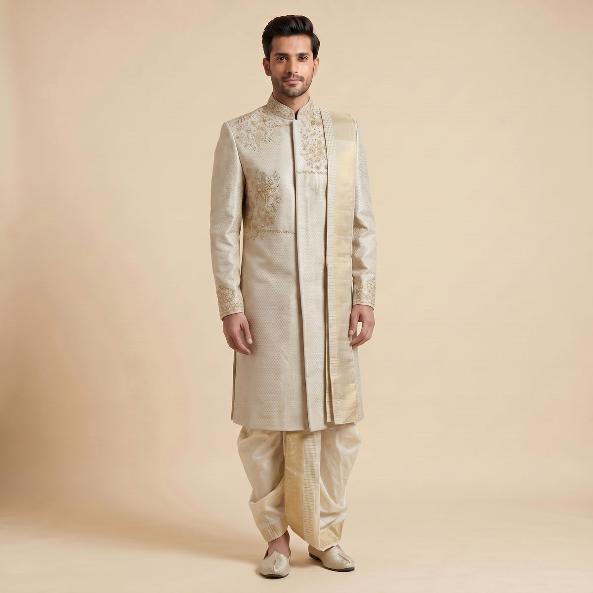 Ivory Sherwani with Dhoti Set