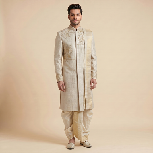 Ivory Sherwani with Dhoti Set