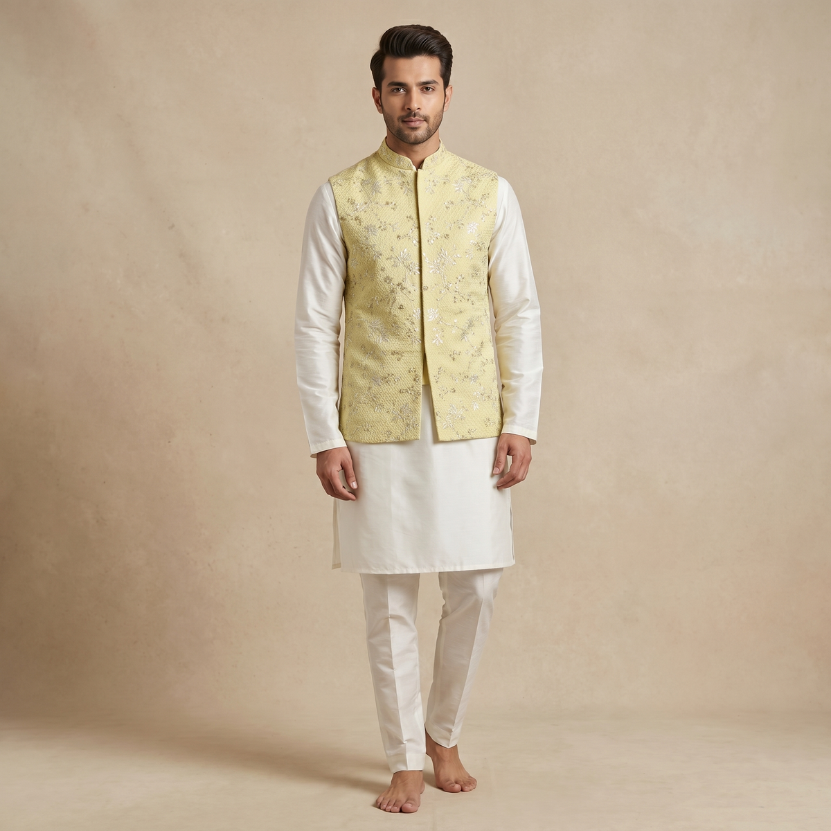 Light Yellow Jacket Kurta Set
