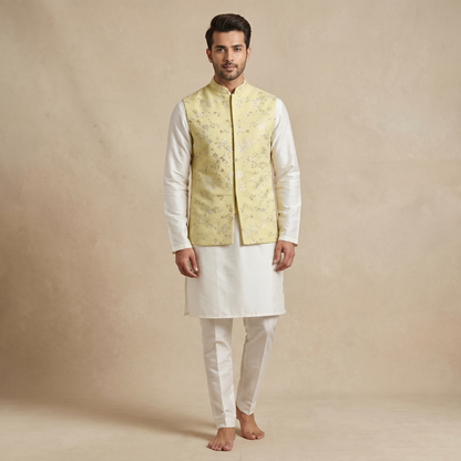Light Yellow Jacket Kurta Set