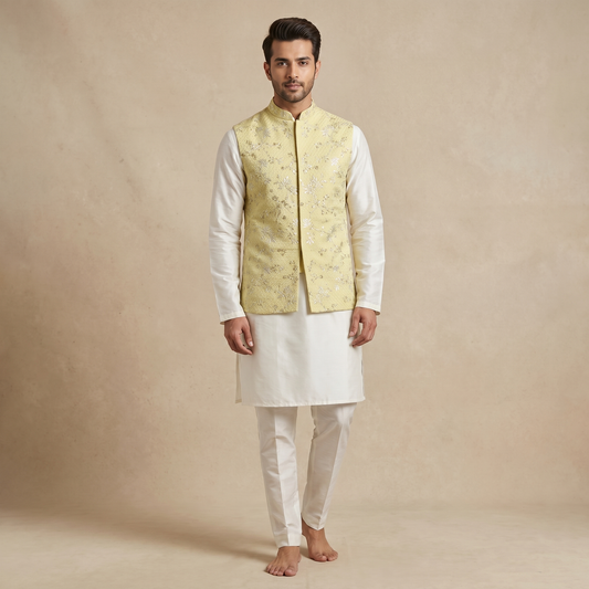 Light Yellow Jacket Kurta Set