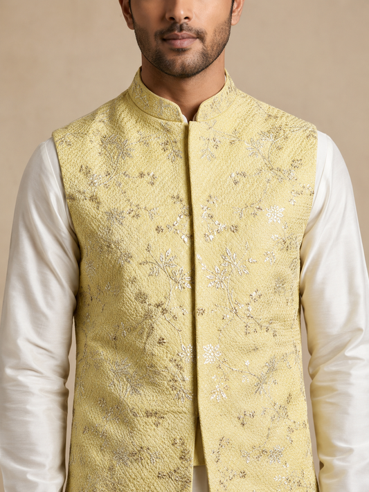 Light Yellow Jacket Kurta Set