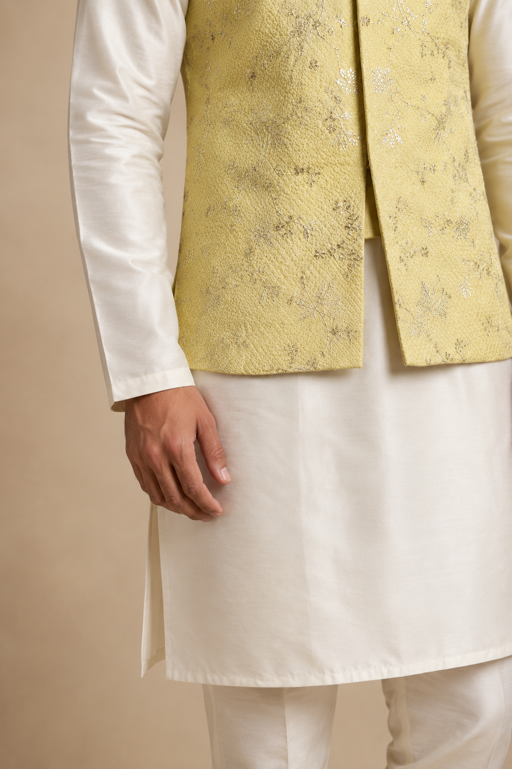 Light Yellow Jacket Kurta Set