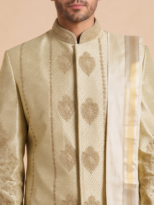 Light Yellow Sherwani with Dhoti Set