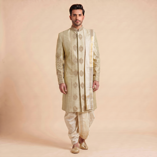 Light Yellow Sherwani with Dhoti Set
