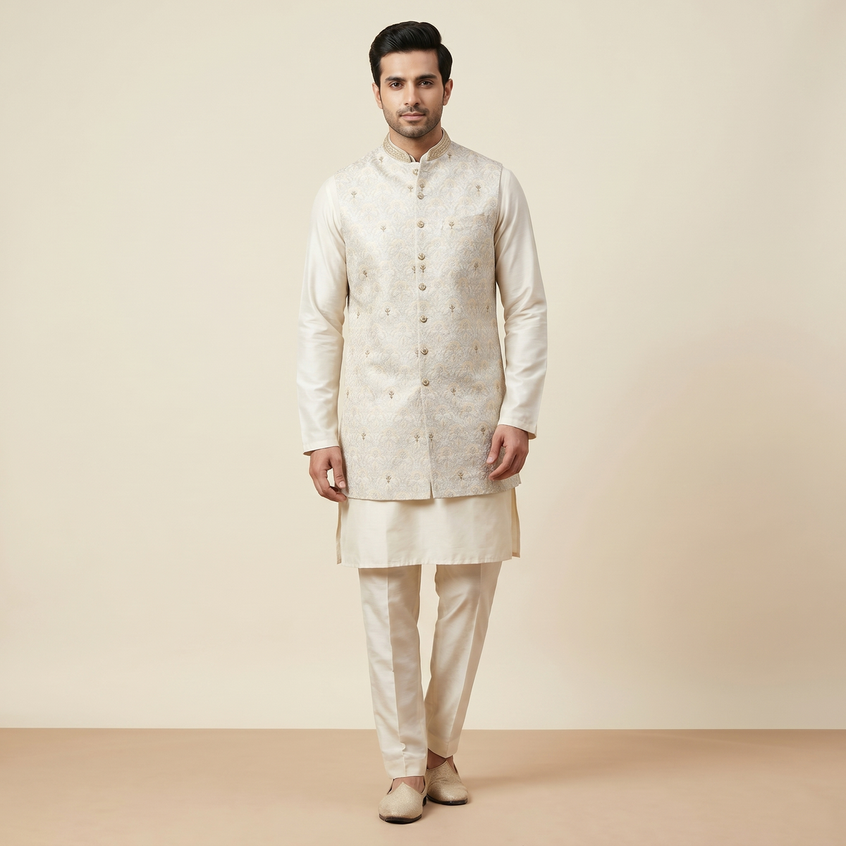 Pastel Multicolour Long Jacket Kurta Set
