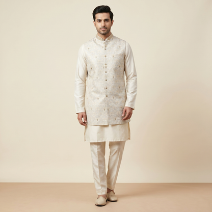 Pastel Multicolour Long Jacket Kurta Set