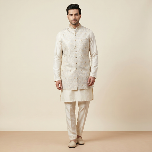 Pastel Multicolour Long Jacket Kurta Set