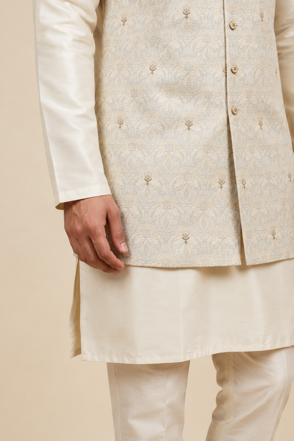 Pastel Multicolour Long Jacket Kurta Set