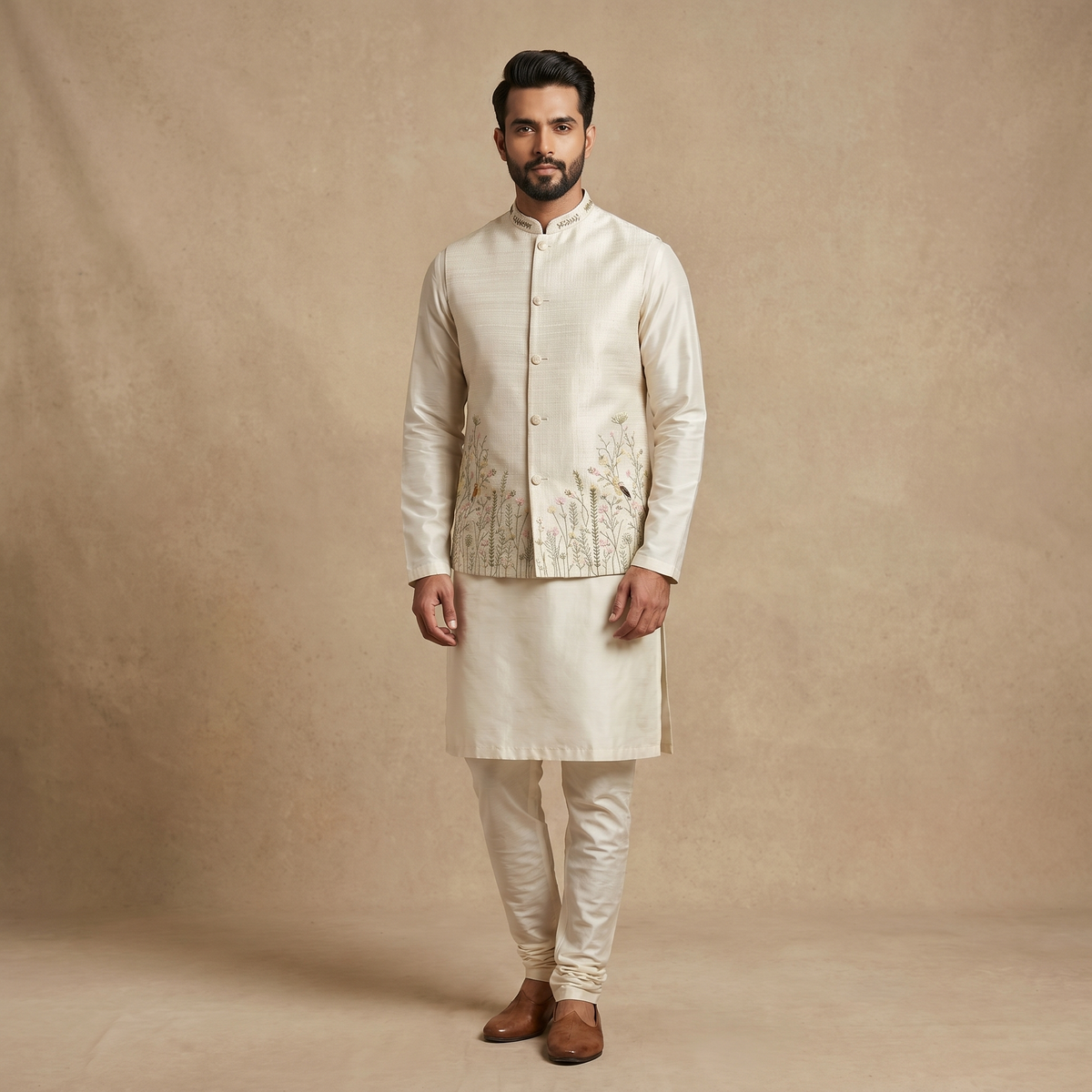 Silver Off-white Jacket Kurta Set