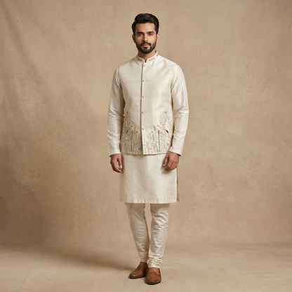 Silver Off-white Jacket Kurta Set