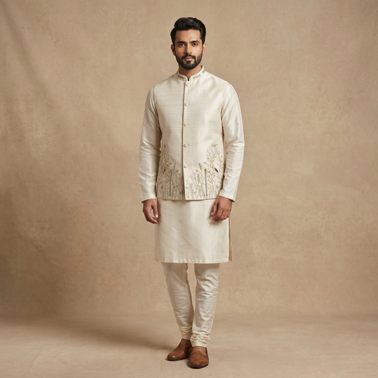 Silver Off-white Jacket Kurta Set