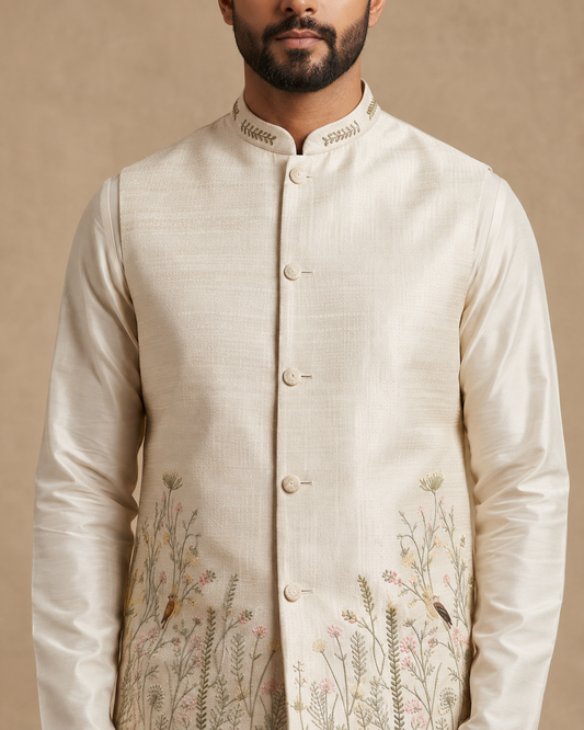 Silver Off-white Jacket Kurta Set