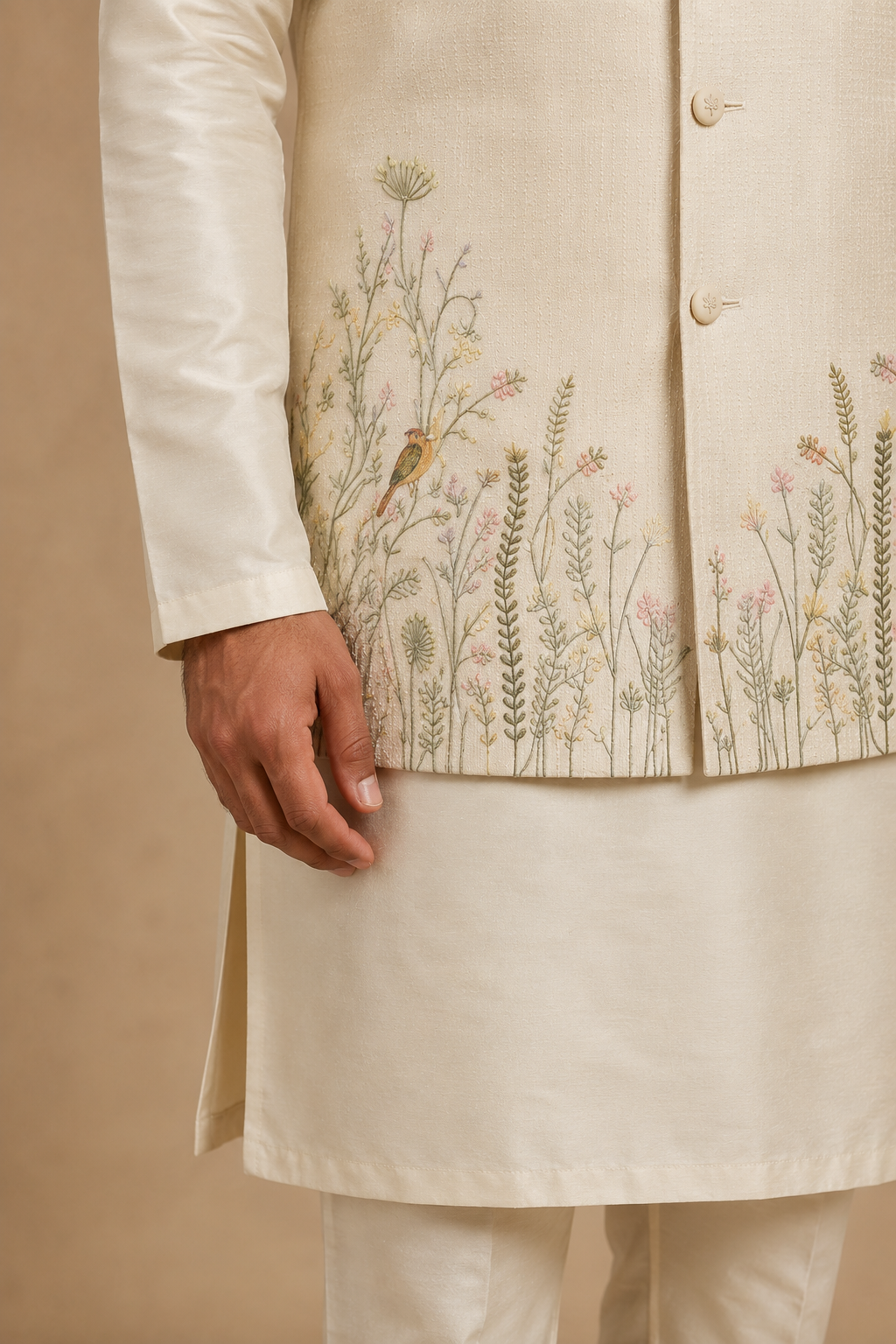 Silver Off-white Jacket Kurta Set